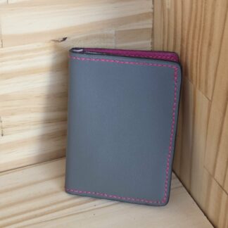 Porte carte gris, rose pâle et fushia