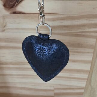 Porte clef/bijoux de sac coeur  bleu fleuri
