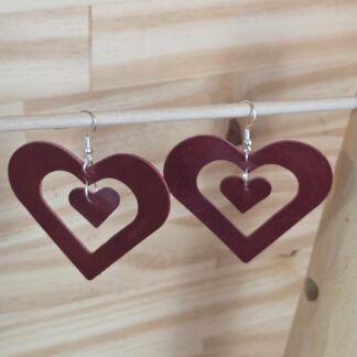 Boucles d'oreilles doubles cœurs bordeaux