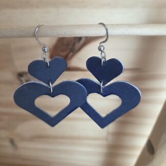 Boucles d'oreilles double cœurs bleu nuit